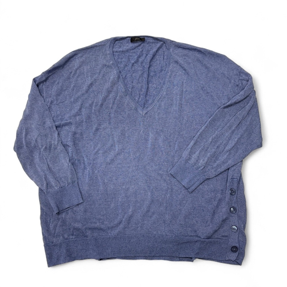 J Crew Womens V-Neck Sweater XXL Blue Button Detail Casual‎ Comfy Knit Top